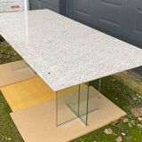 Dining table 70-80s in granite and tempered glass