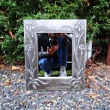 Vintage 70s Art Nouveau style hand-embossed tin wall mirror