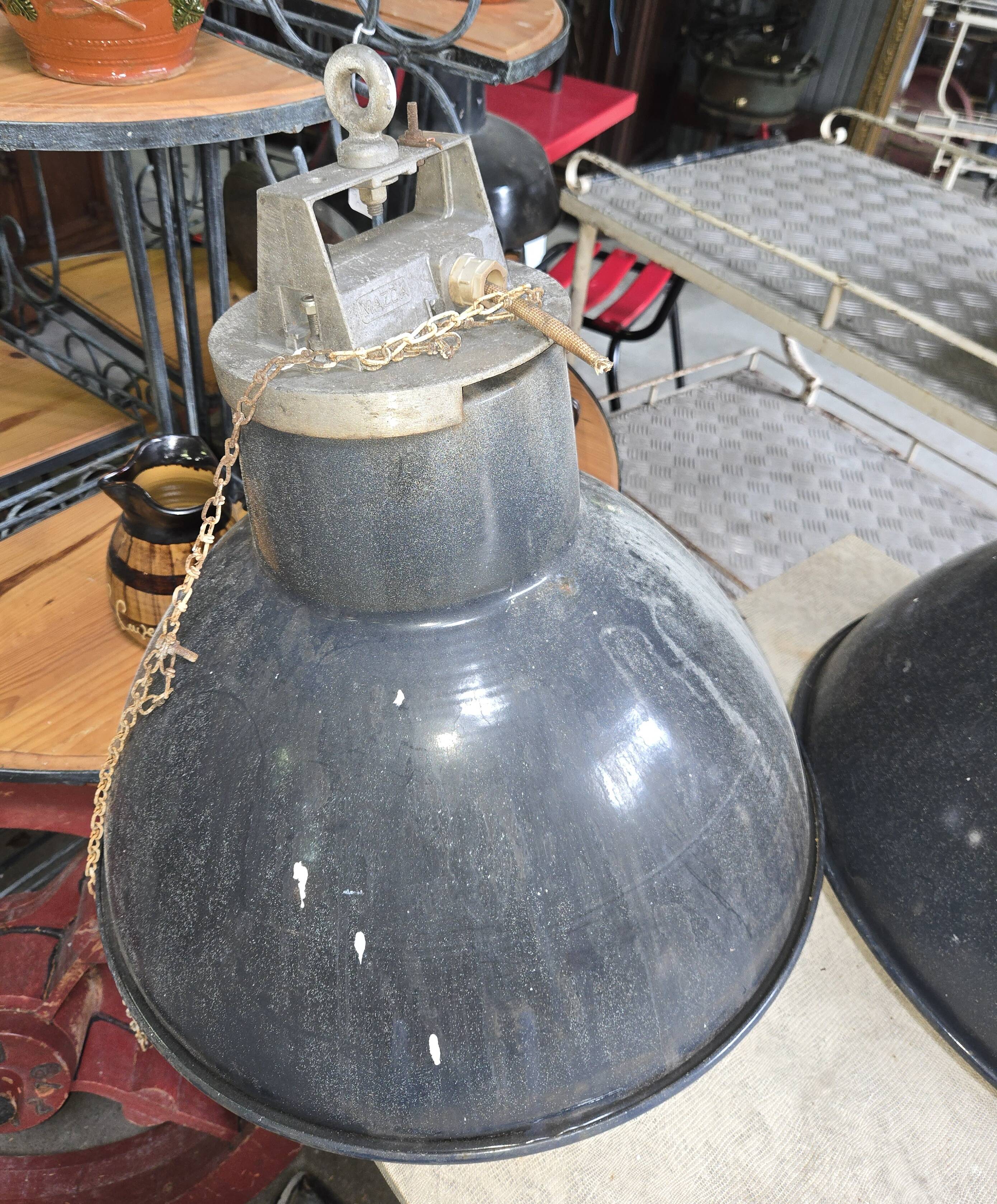 Pair of industrial Mazda pendant lights in enamelled sheet metal – Ø 52 cm