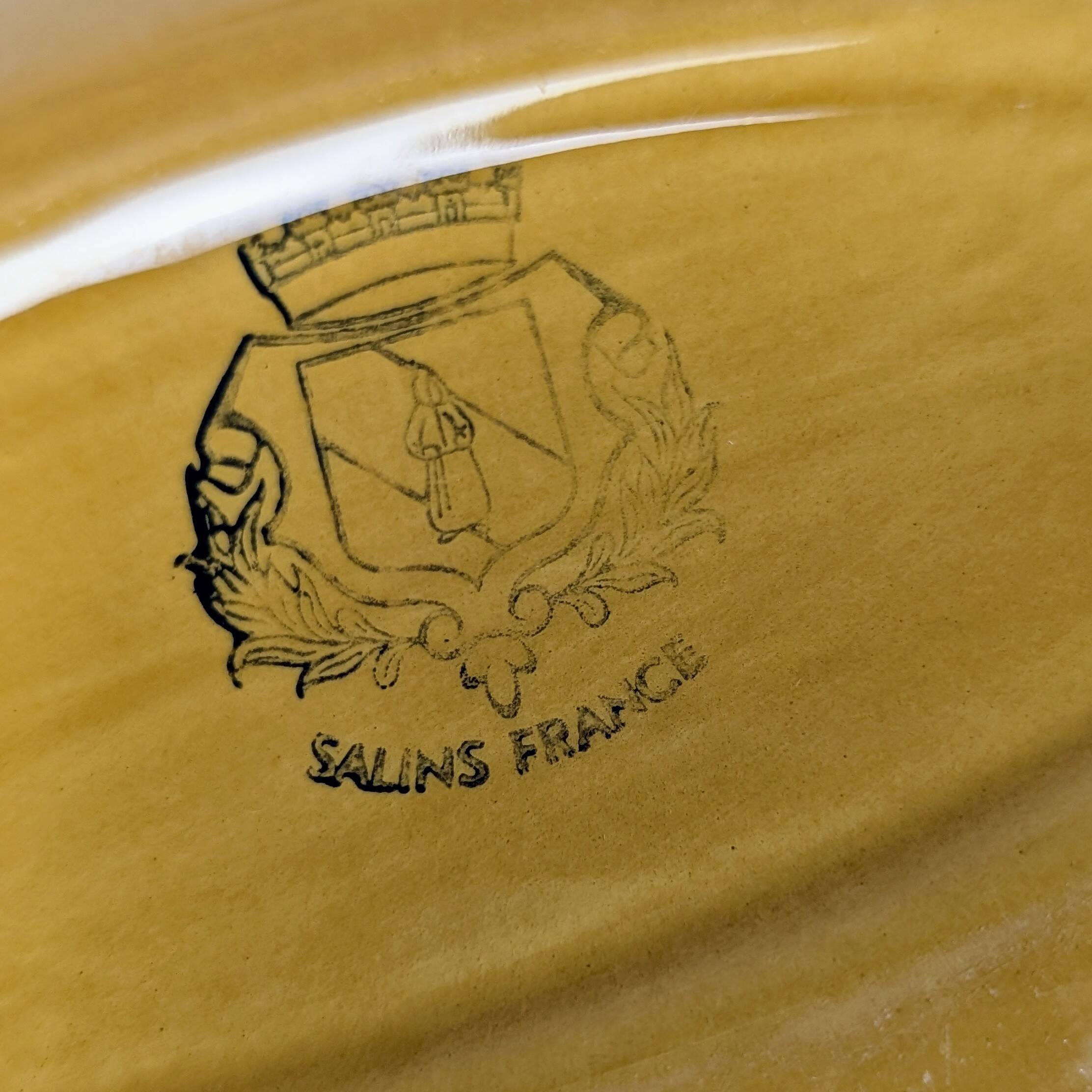 Mustard yellow ceramic platter Salins France