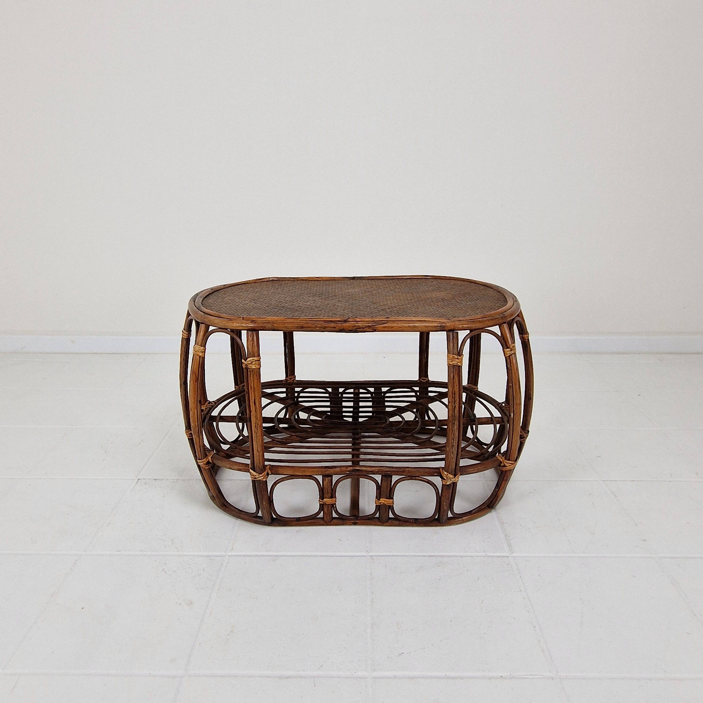 Italian Wicker and Rattan Coffee Table, 1970s