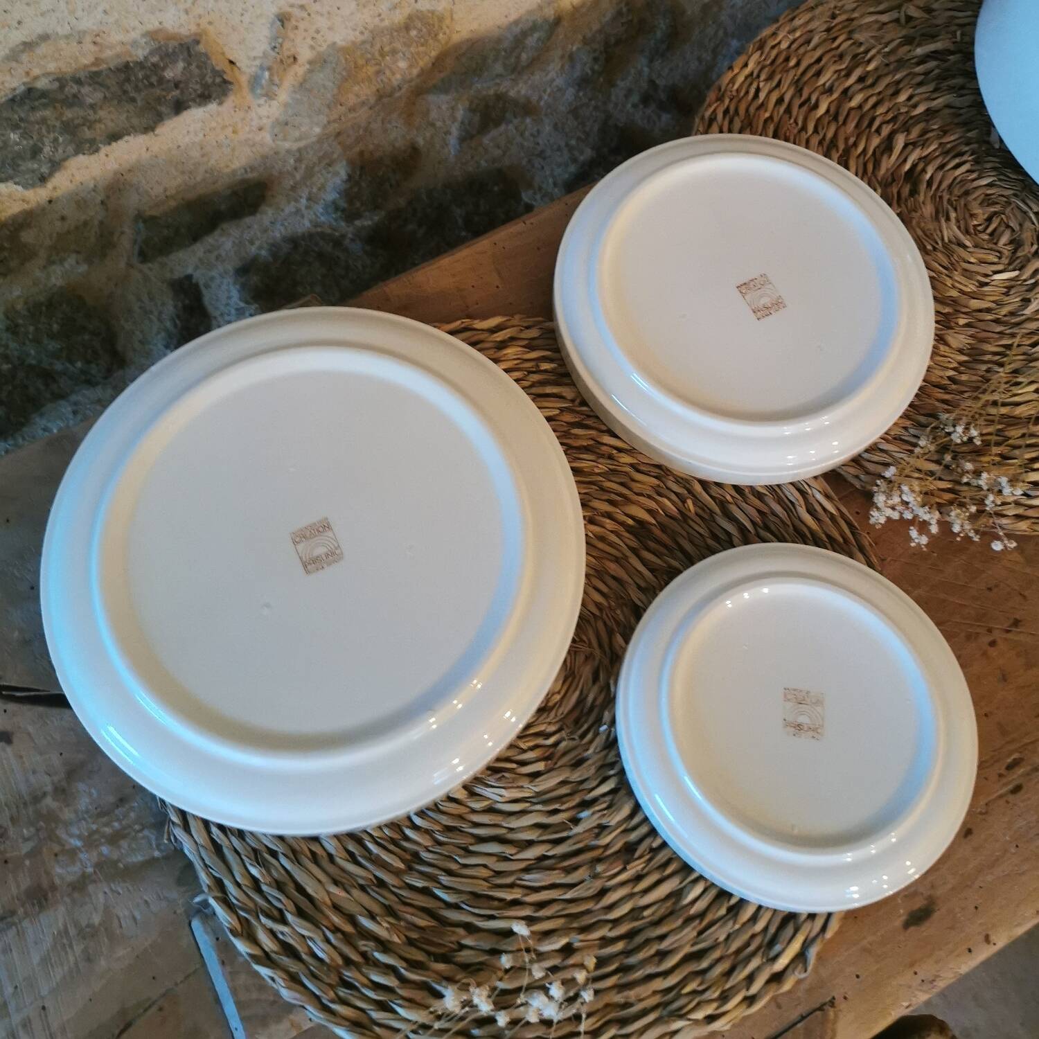 3 vintage dishes, Nesting service by Michel HAMON, Gien Prisunic 1970