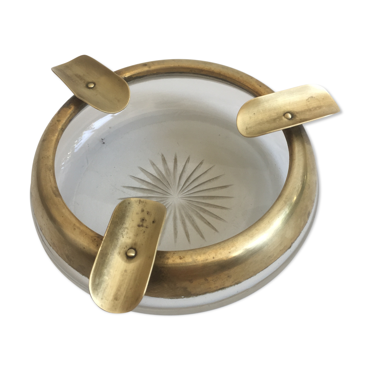 Ashtray glass and gilded brass