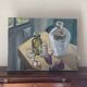Oil painting on canvas, still life with glasses, 1950s
