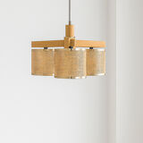 Plafonnier vintage en rotin et laiton, années 1980, Italie.