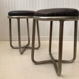 Pair of metal and leather stools