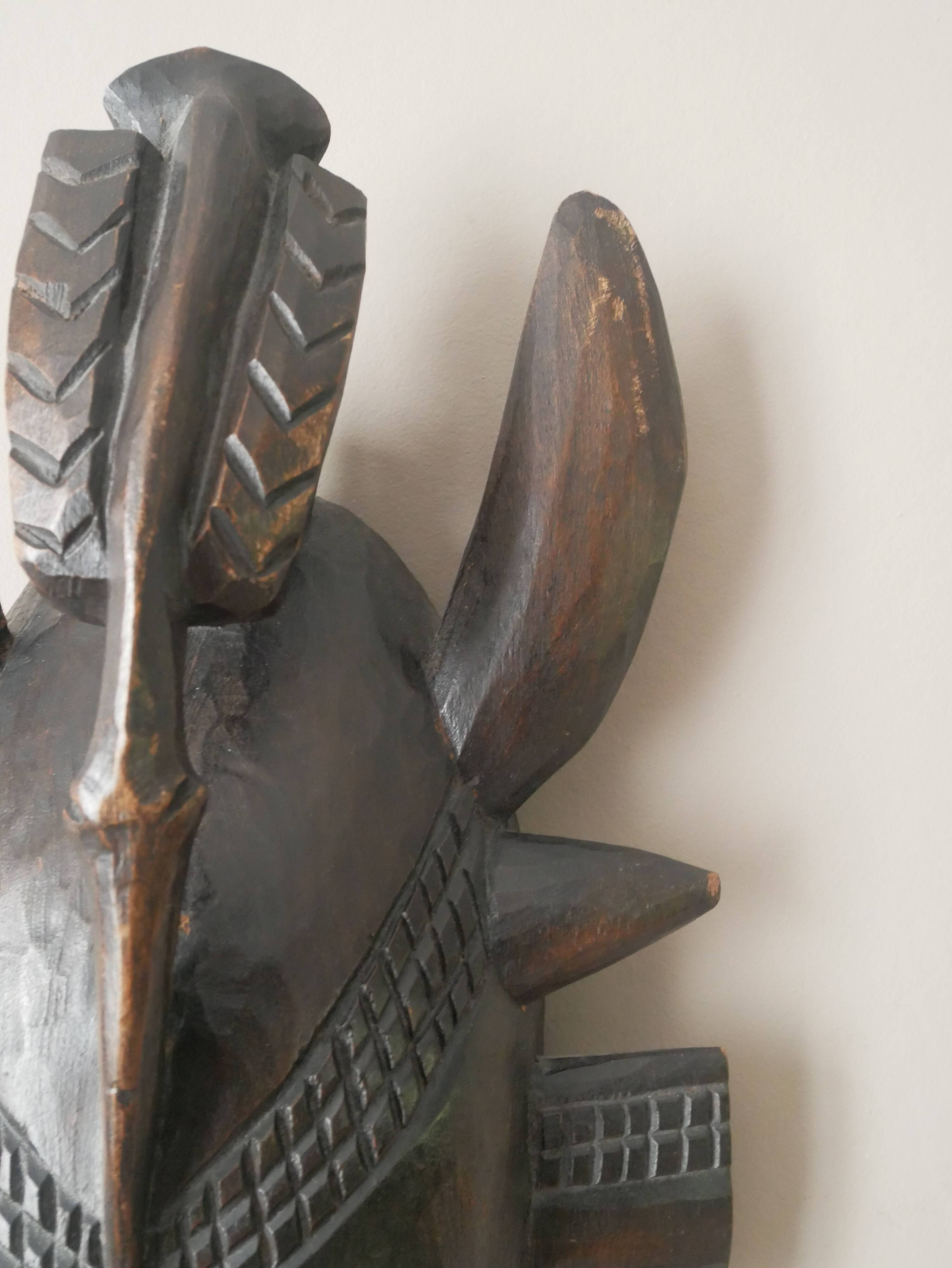 Vintage African Art wooden wall mask handcrafted tribal ethnic decorative object