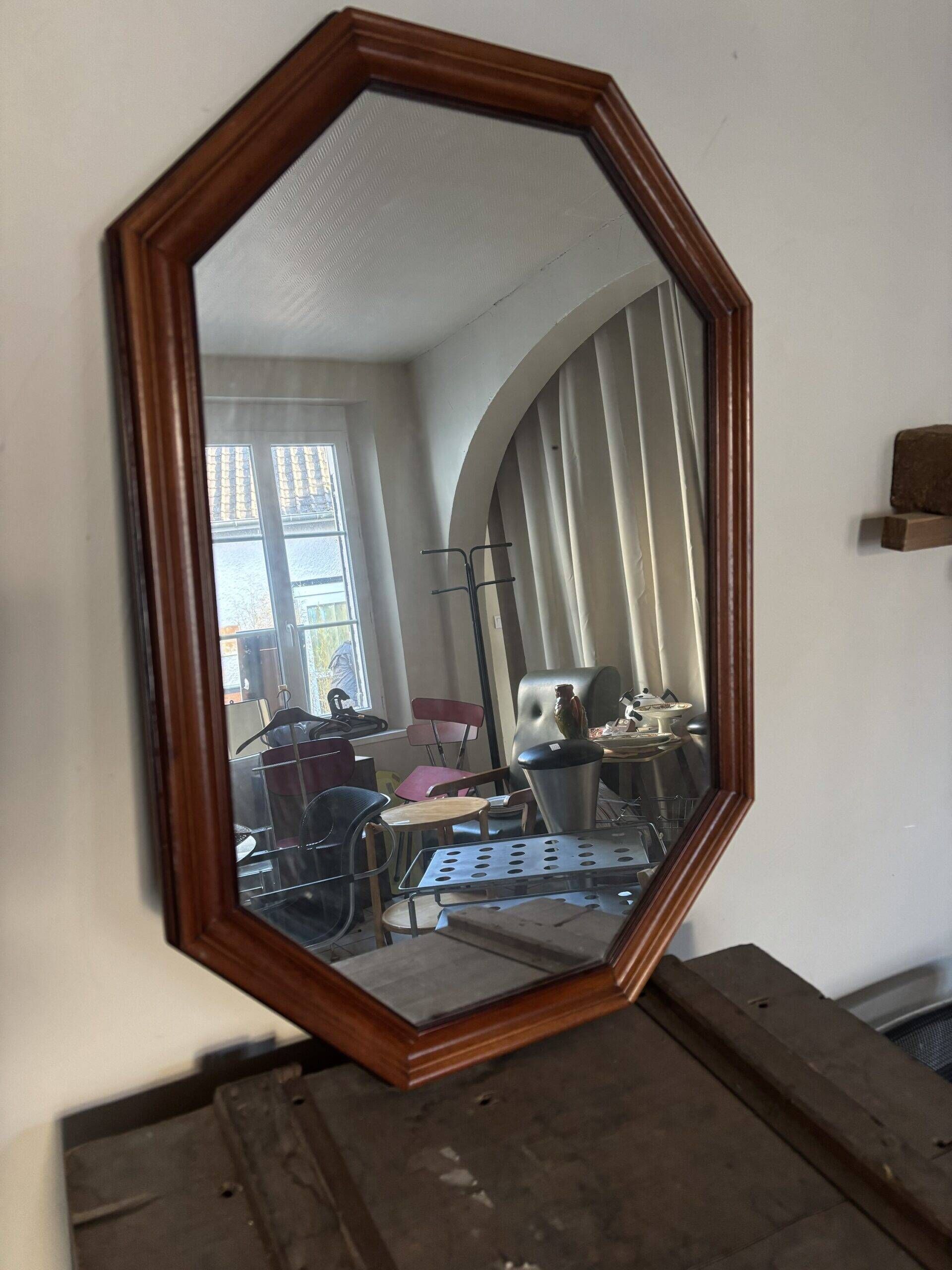 Octagonal wooden mirror