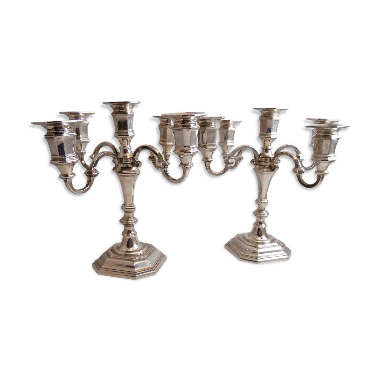 Pair candle chandelier metal silver 5 lights