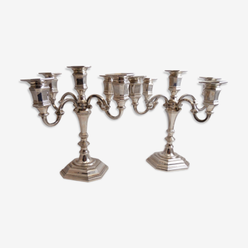 Pair candle chandelier metal silver 5 lights