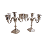 Pair candle chandelier metal silver 5 lights