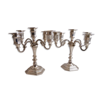 Pair candle chandelier metal silver 5 lights