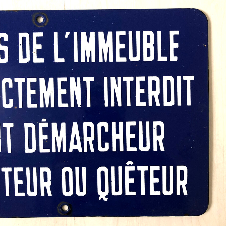 Vintage building entry enamelled plate