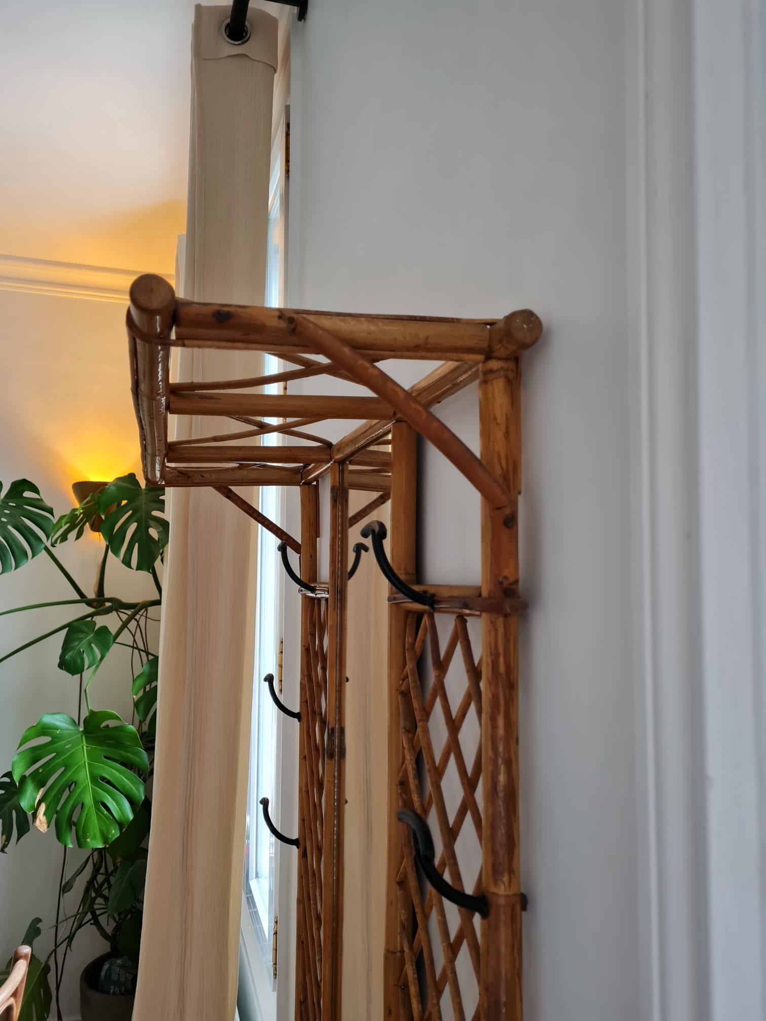 Rattan wall coat rack year 50s