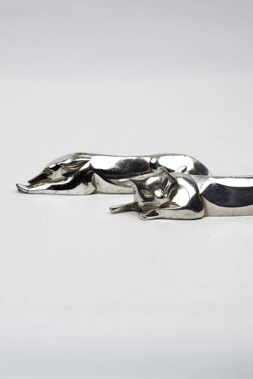Pair of Art Deco knife rests - dog & cat - Gallia Christofle 1930