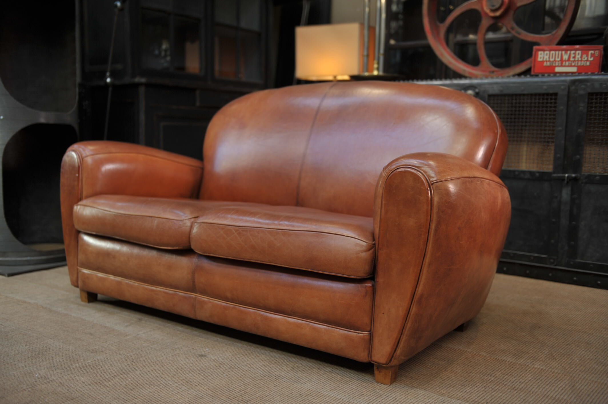 Vintage 3-seater leather club sofa