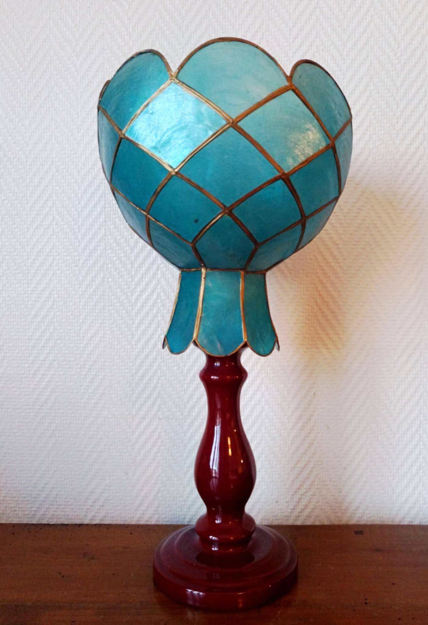 Vintage ceramic and blue mother-of-pearl lamp