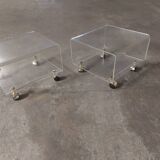 Set of two bedside tables, plexi sofa end, David Lange