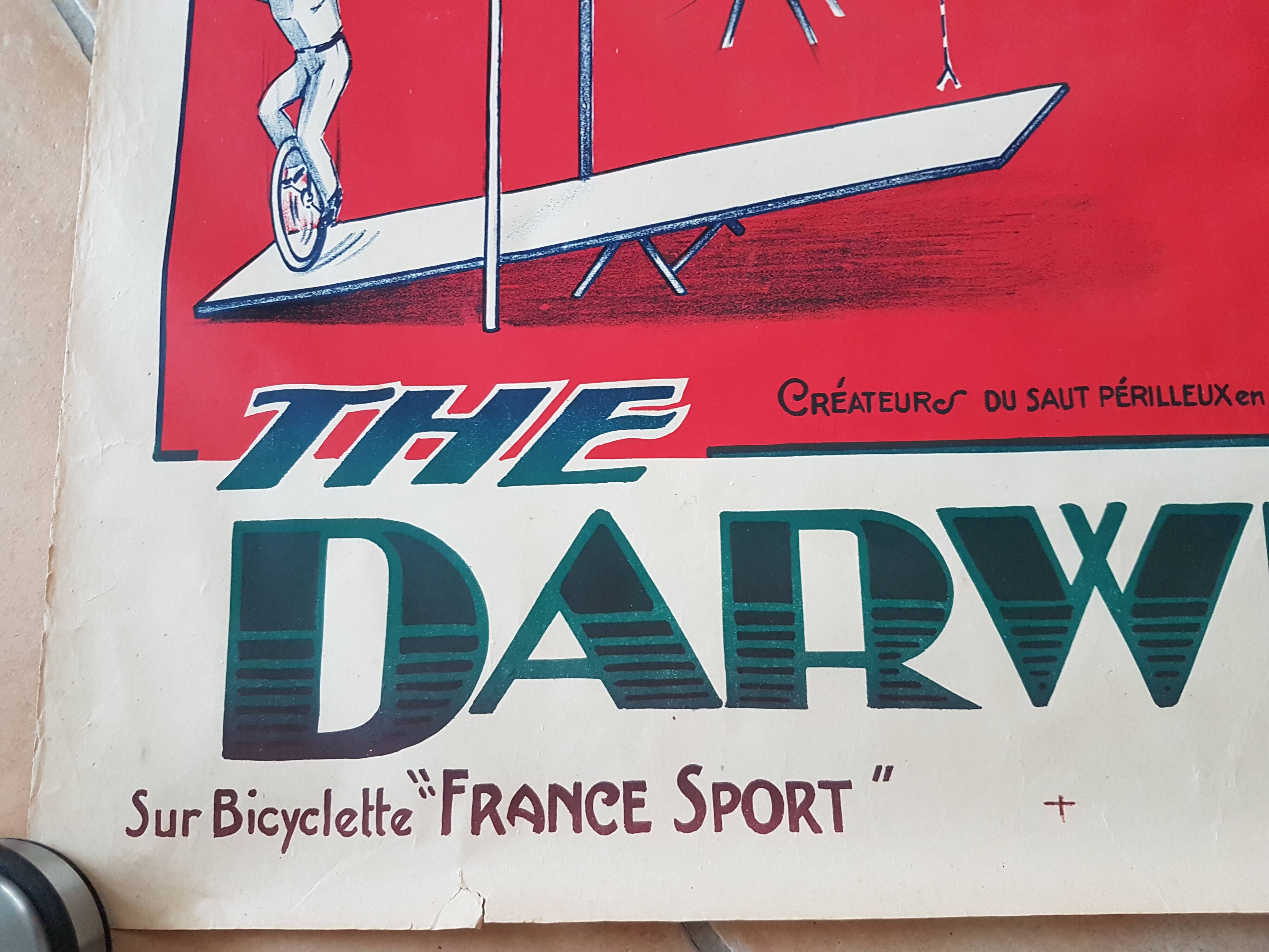 Old advertising poster lithographed Bergougnan tires