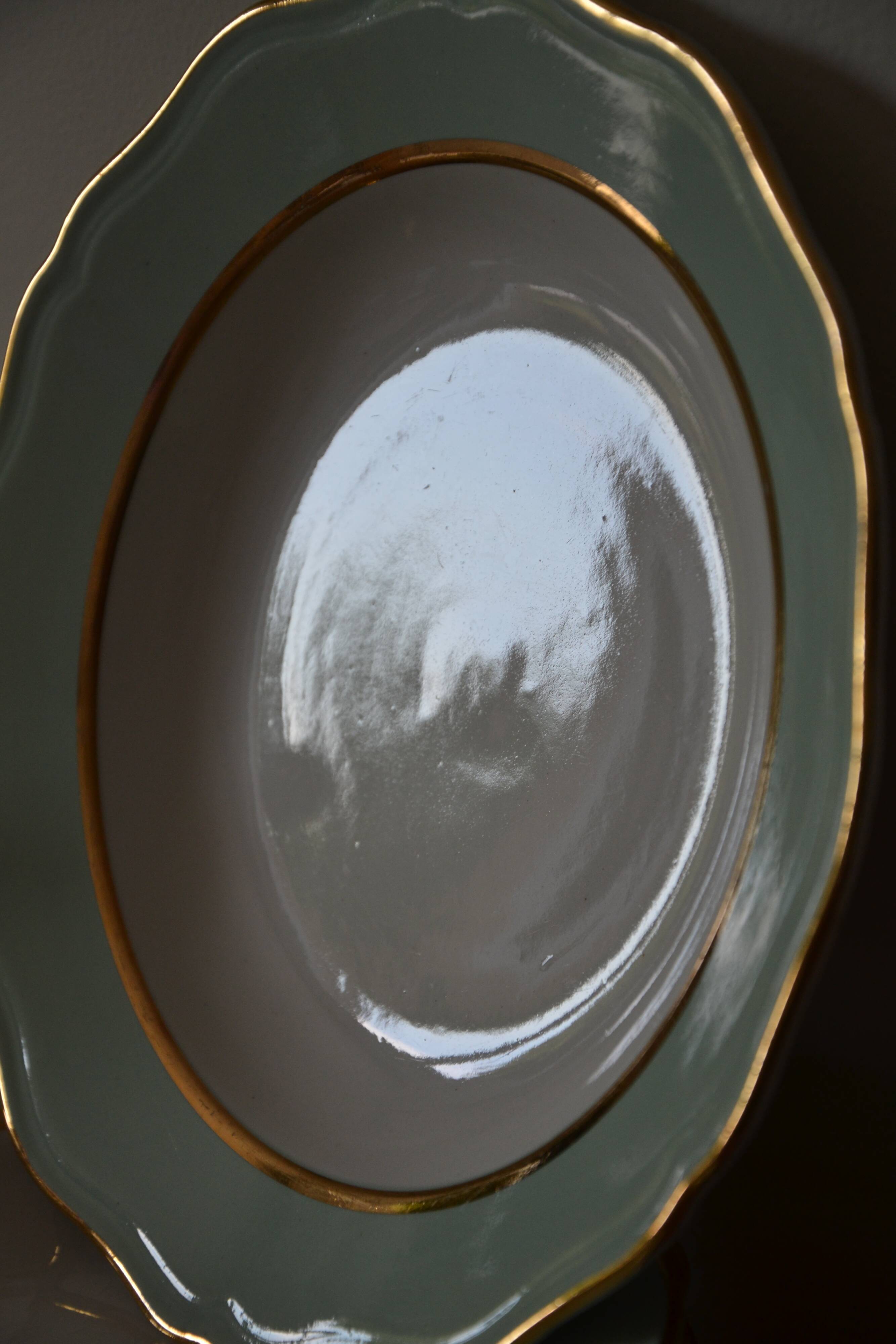 12 green deep plates "l'amandinoise"