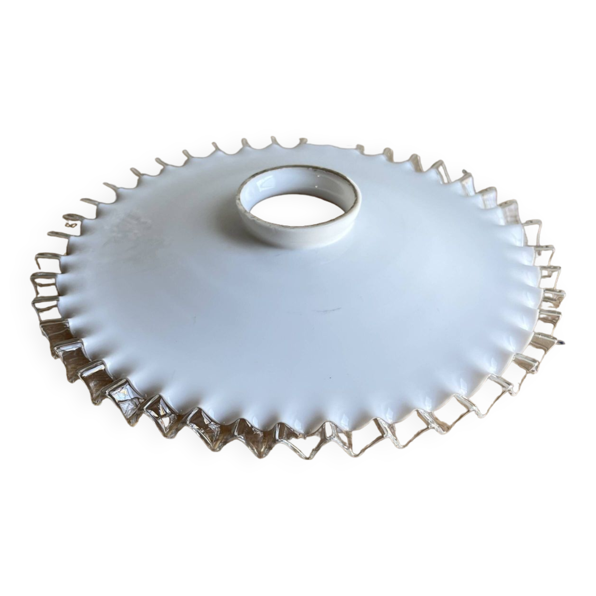 Vintage white serrated opaline pendant light
