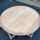 Extendable round farmhouse dining table restored in solid oak from the 19th century