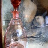 Pink engraved glass carafe