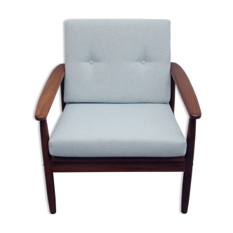 1960s teak armchair new cushions in grey-blue