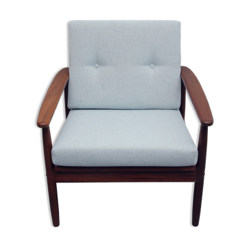 1960s teak armchair new cushions in grey-blue