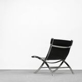 Vintage minimalist chair in Italian leather, 1980s.