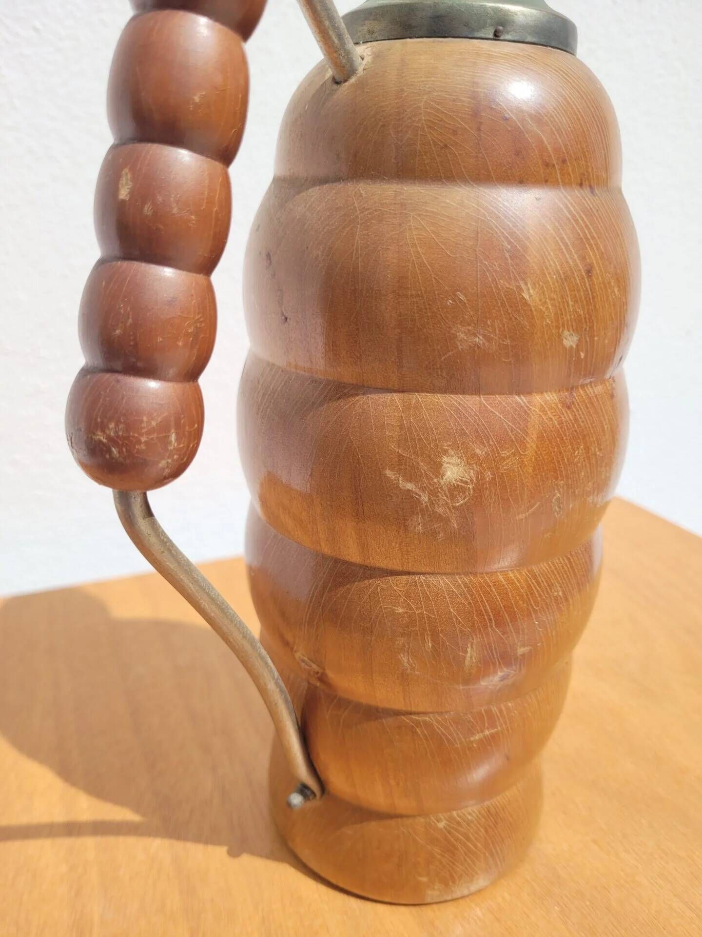 Vintage wooden turned thermos bottle signed T. Ergök