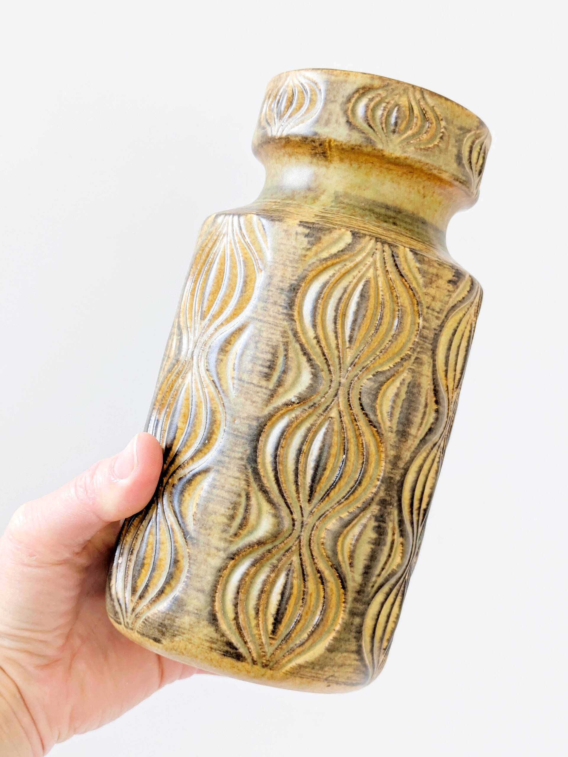 Vintage Scheurich vase from the 60s, yellow and brown Amsterdam decor
