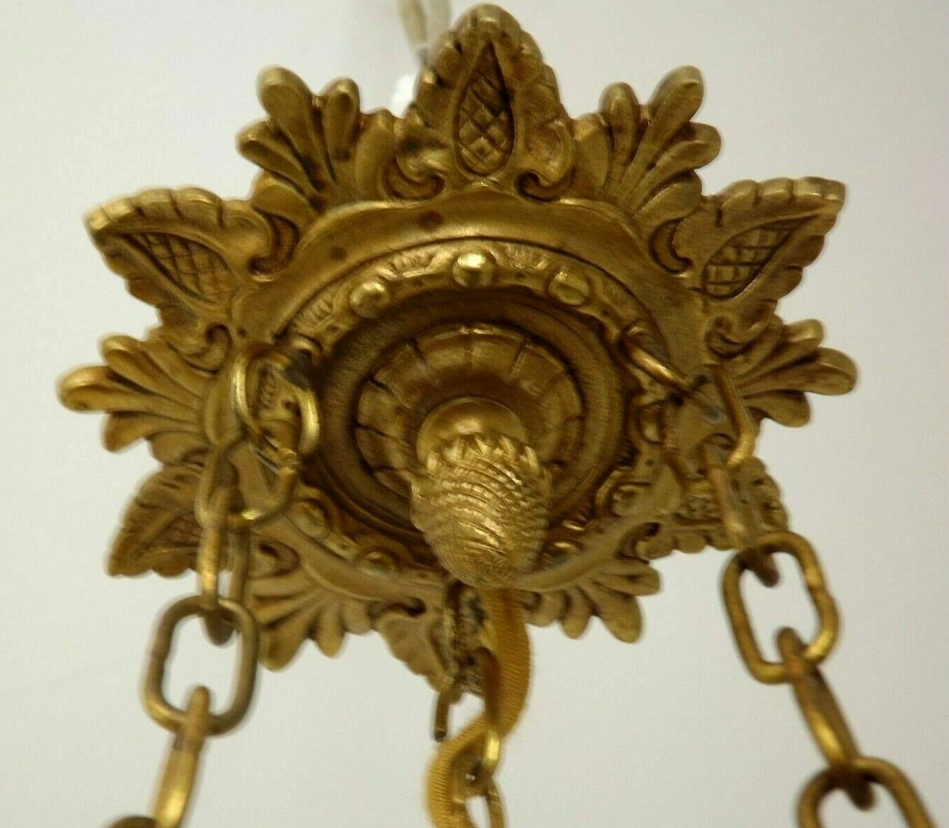 French victorian brass 6 light cherub chandelier with floral decoration