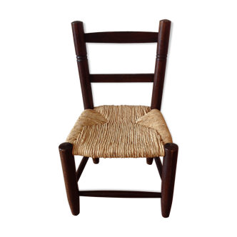 Old Chair in straw and wood for children/vintage years 60-70