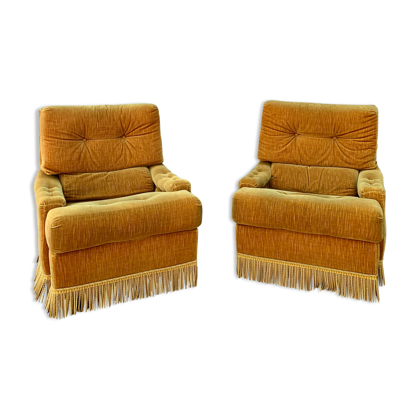 Paire de fauteuils crapauds doré en velours