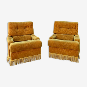 Pair of golden velvet toad armchairs