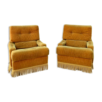 Pair of golden velvet toad armchairs