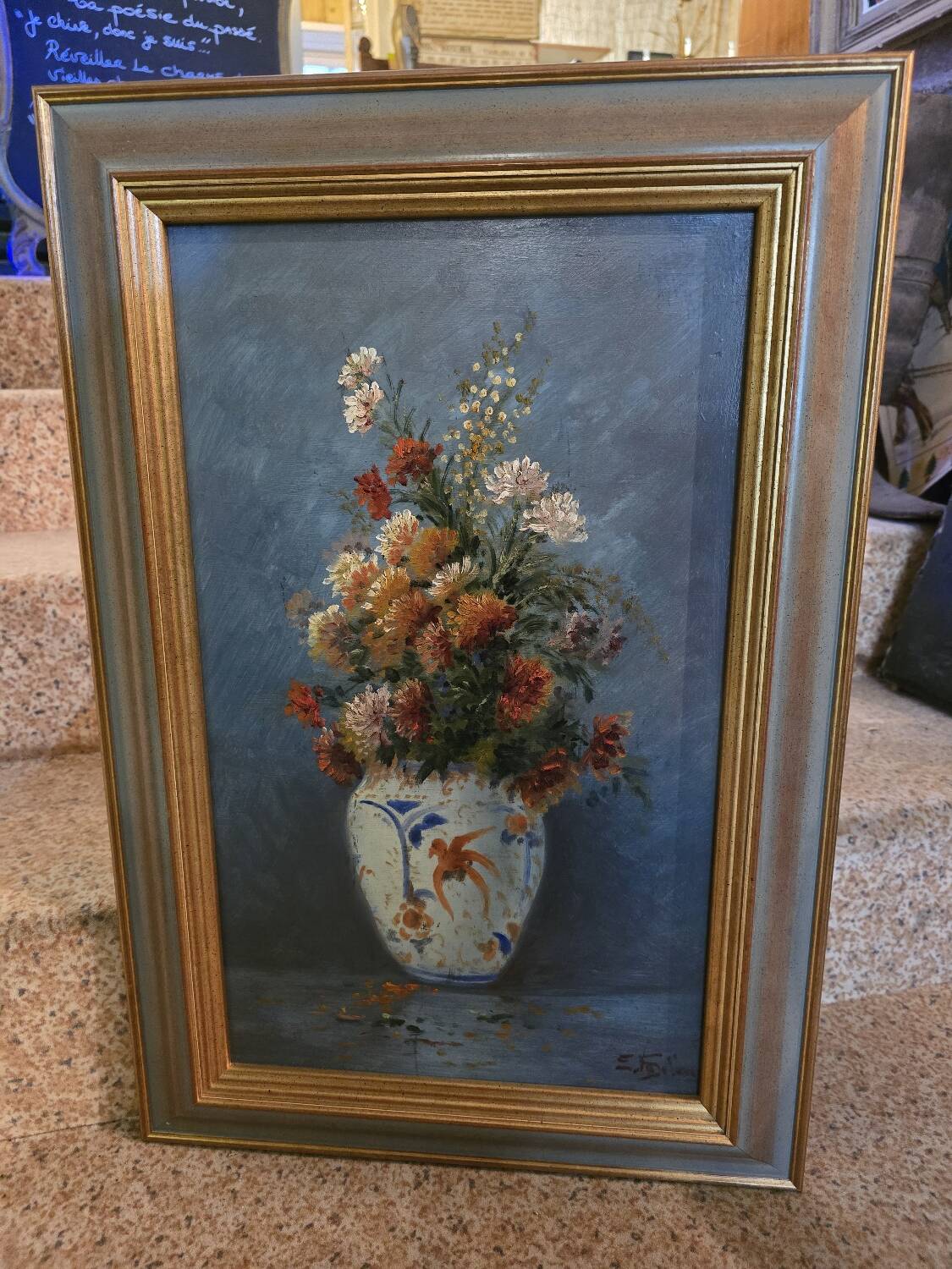Oil on panel with bouquet