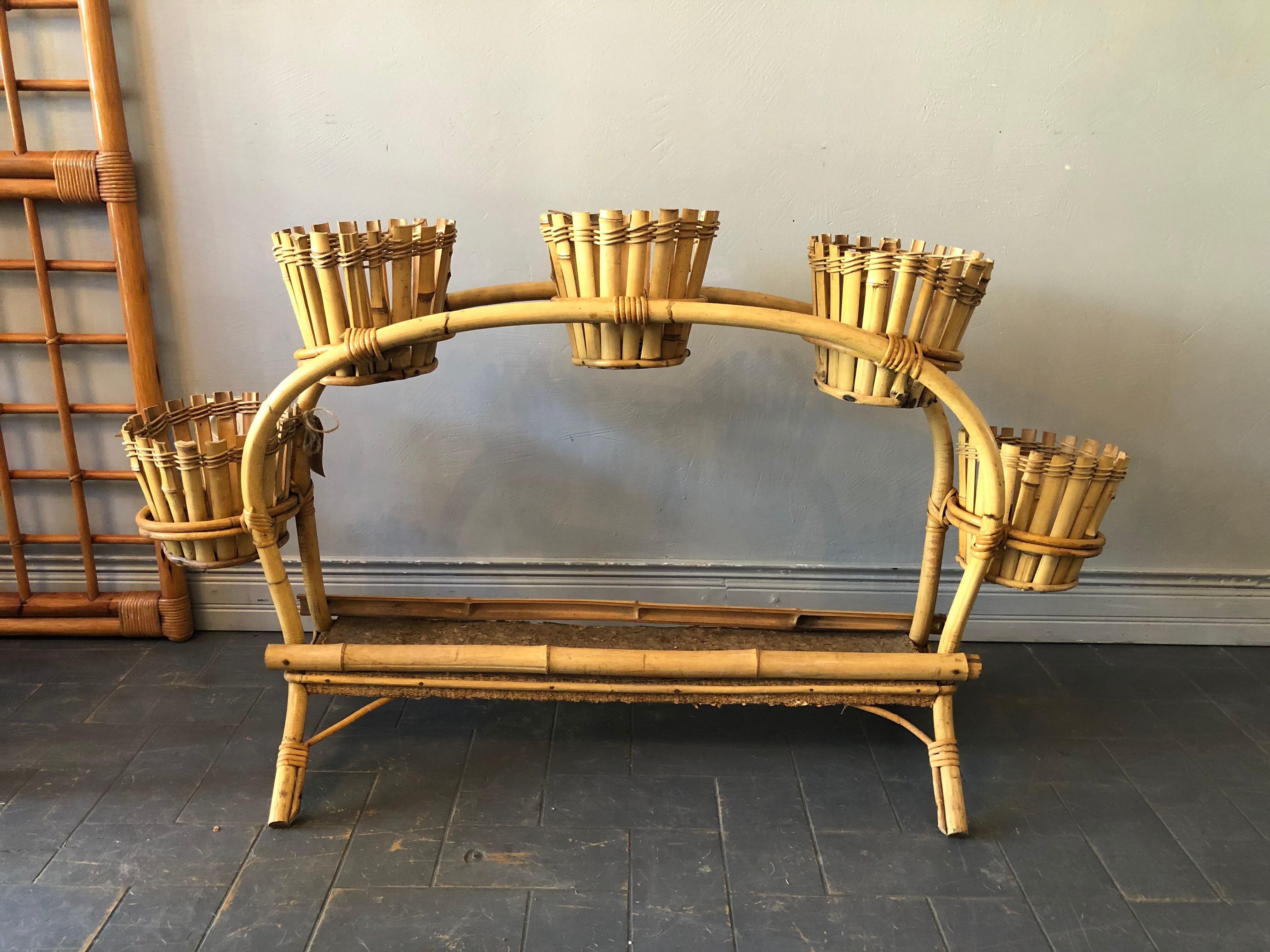 Rattan plant holder, 60s