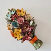 Applied bouquet of flowers in slipware Art Nouveau