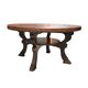 Table basse Mid-Century en bois massif et cuir cognac patiné