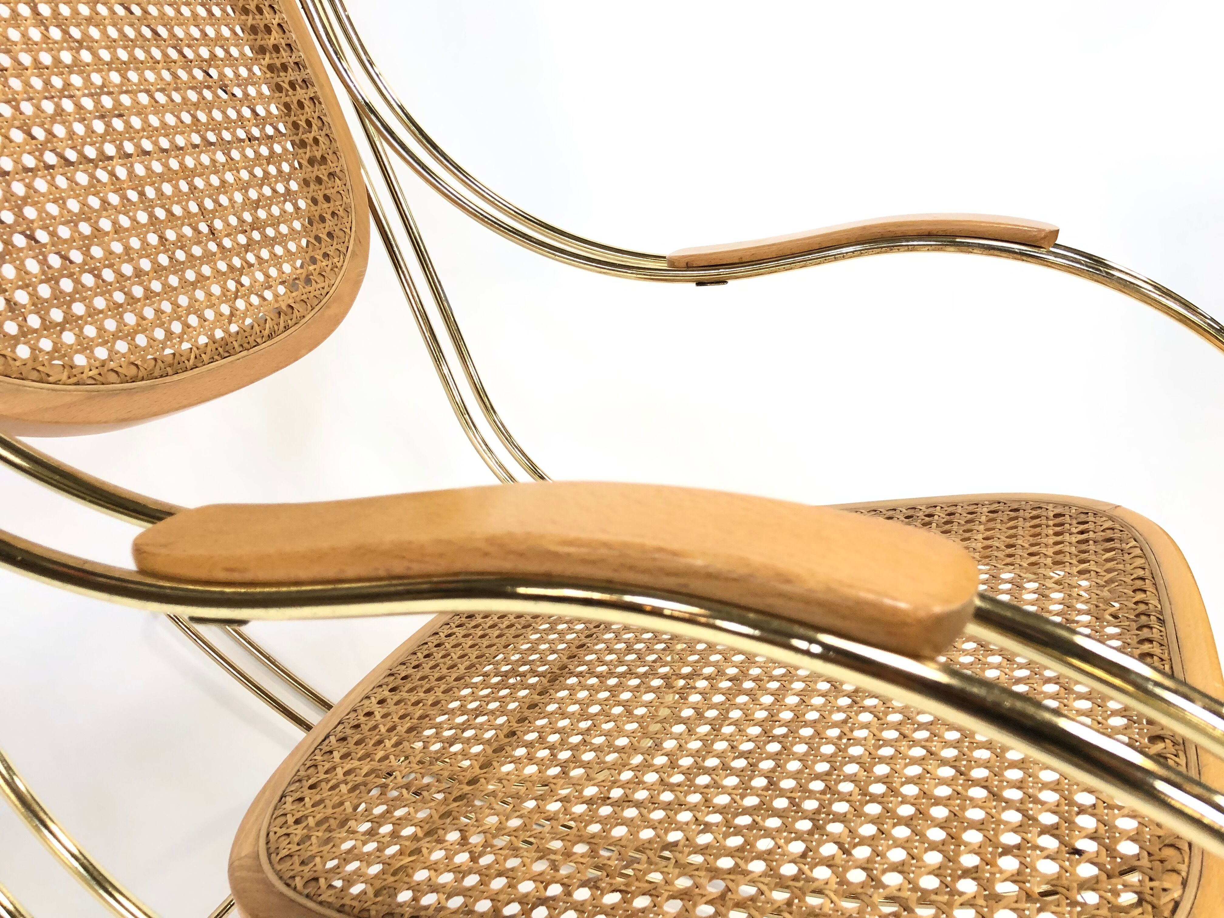 Vintage brass curved wooden rocking chair