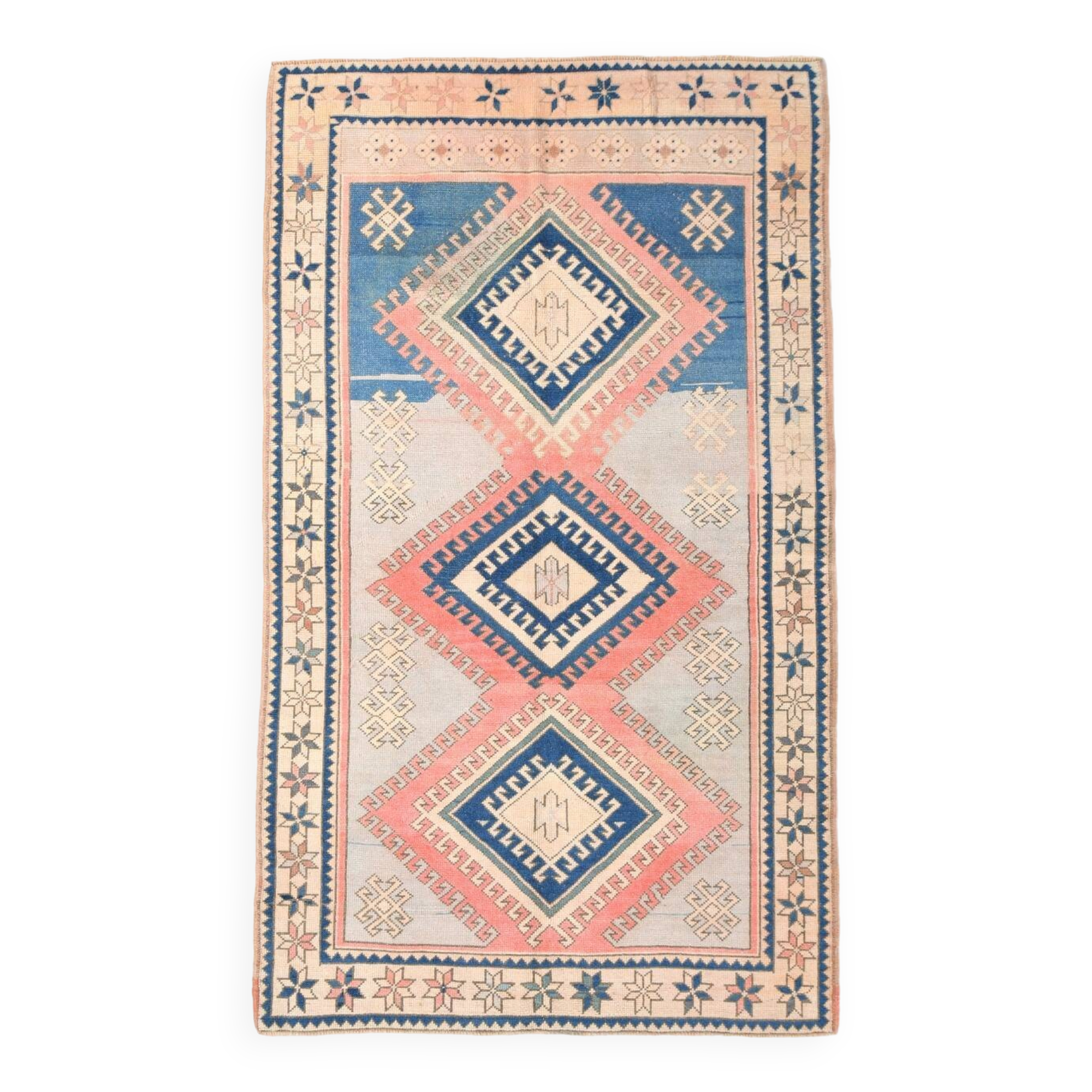 4x8 Salmon & Blue Handmade Wool Oushak Rug, 141x230Cm SK 20160