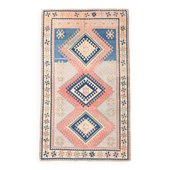 4x8 Salmon & Blue Handmade Wool Oushak Rug, 141x230Cm SK 20160