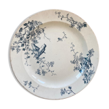 Plat oiseaux et fleurs bleu Fauvette signée Luneville