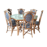 Table in rattan and hexagonal glass and 6 chairs