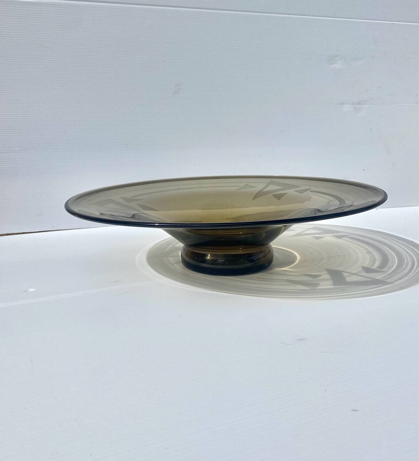 Large Art Deco smoked glass bowl