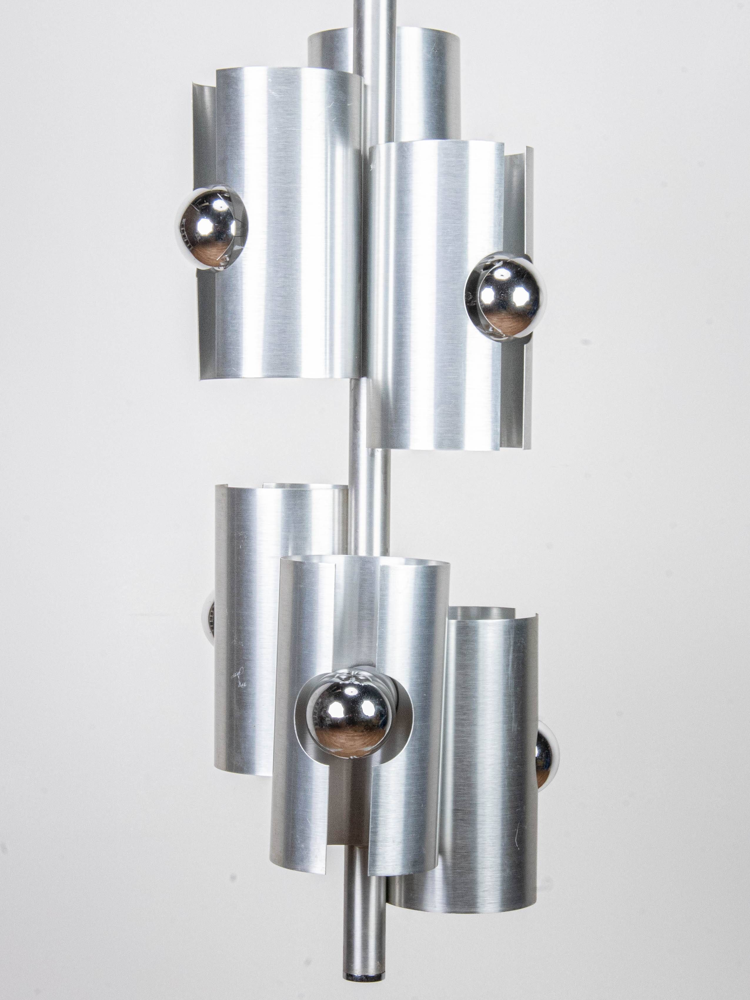 Brushed metal chandelier by Polam Bielsko, 1960s-1970s