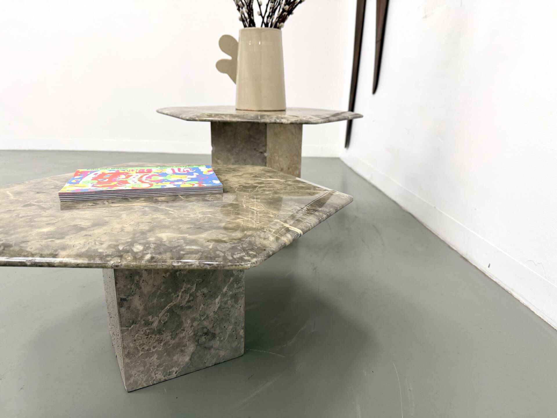 Pair of Italian marble coffee tables, circa 1970.