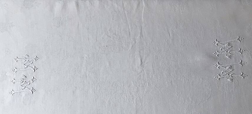Old damask tablecloth monogrammed mm